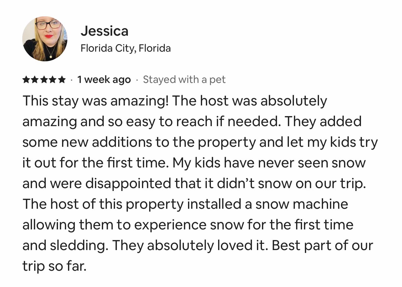 Airbnb review from Jessica
