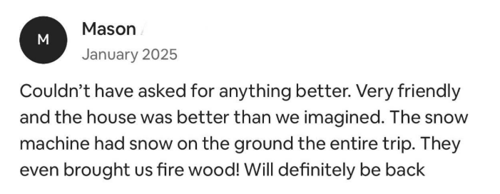 Airbnb review from Mason
